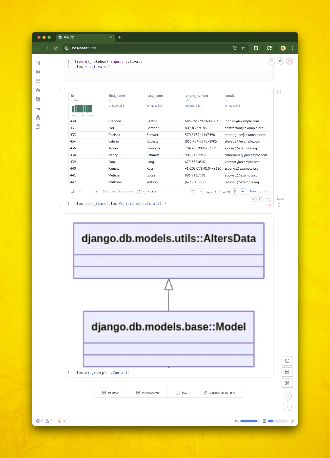 Marimo notebook with Django ORM